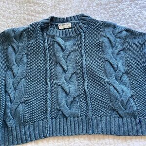 We The Free Dusty Blue Cable Knit Crew Sweater
